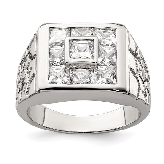 Sterling Silver Rhodium Plated Men'S Fashion Cz Ring