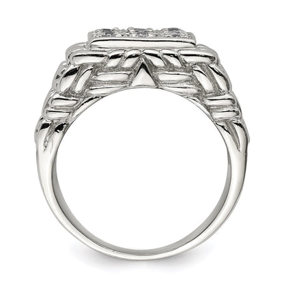 Sterling Silver Rhodium Plated Men'S Cz Ring