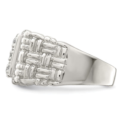 Sterling Silver Rhodium Plated Men'S Cz Ring