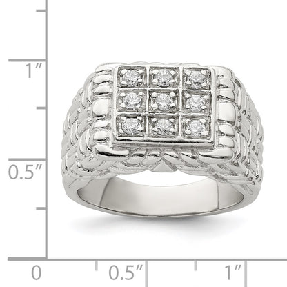Sterling Silver Rhodium Plated Men'S Cz Ring