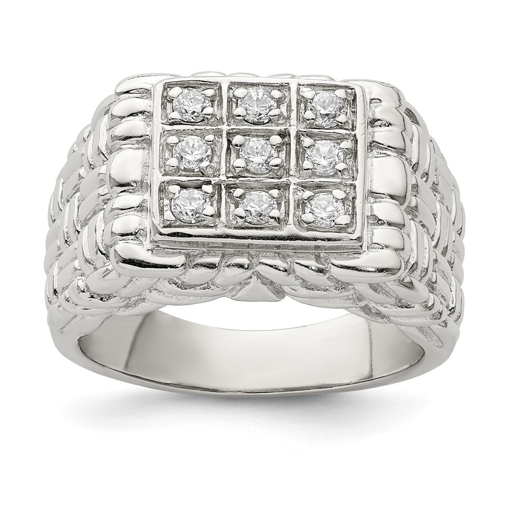Sterling Silver Rhodium Plated Men'S Cz Ring