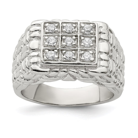 Sterling Silver Rhodium Plated Men'S Cz Ring
