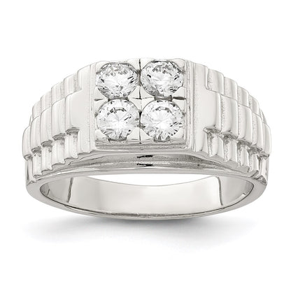 Sterling Silver Rhodium Plated Cz Fashion Ring