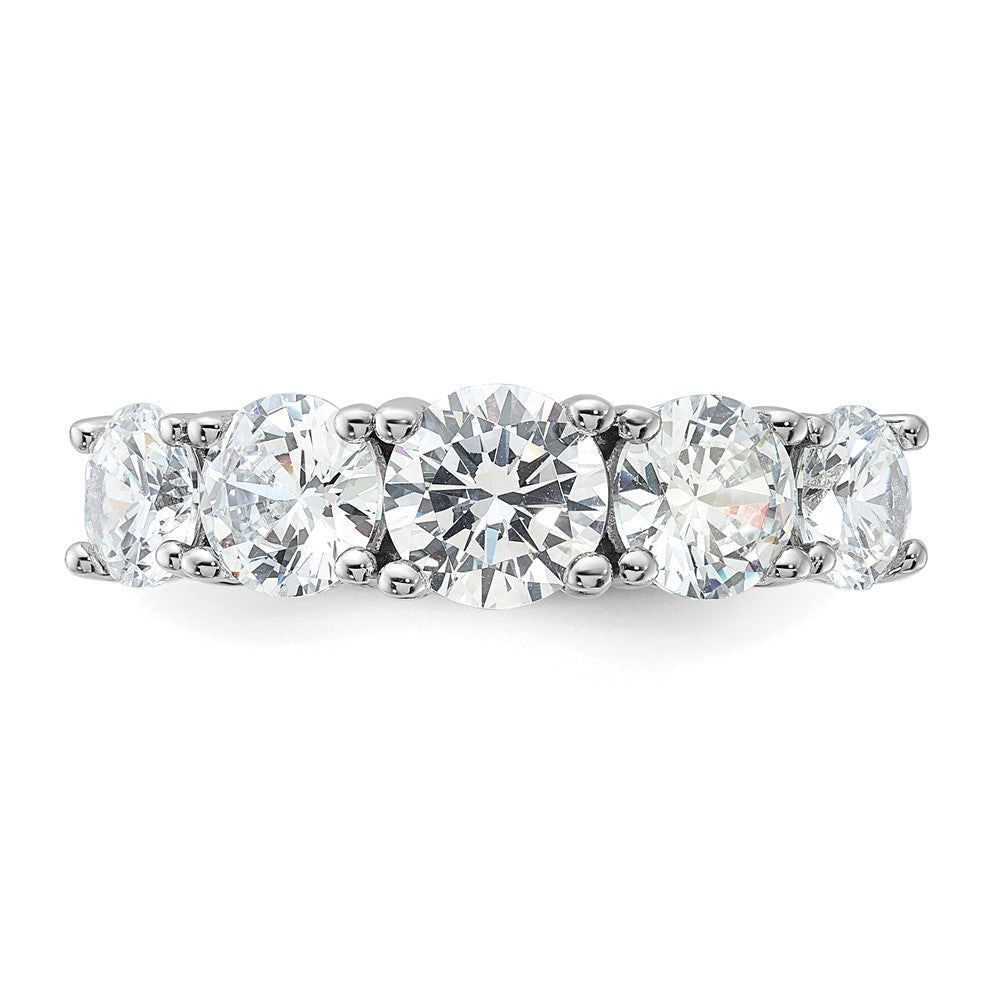 Sterling Silver Rhodium Plated Cz 5 Stone Ring