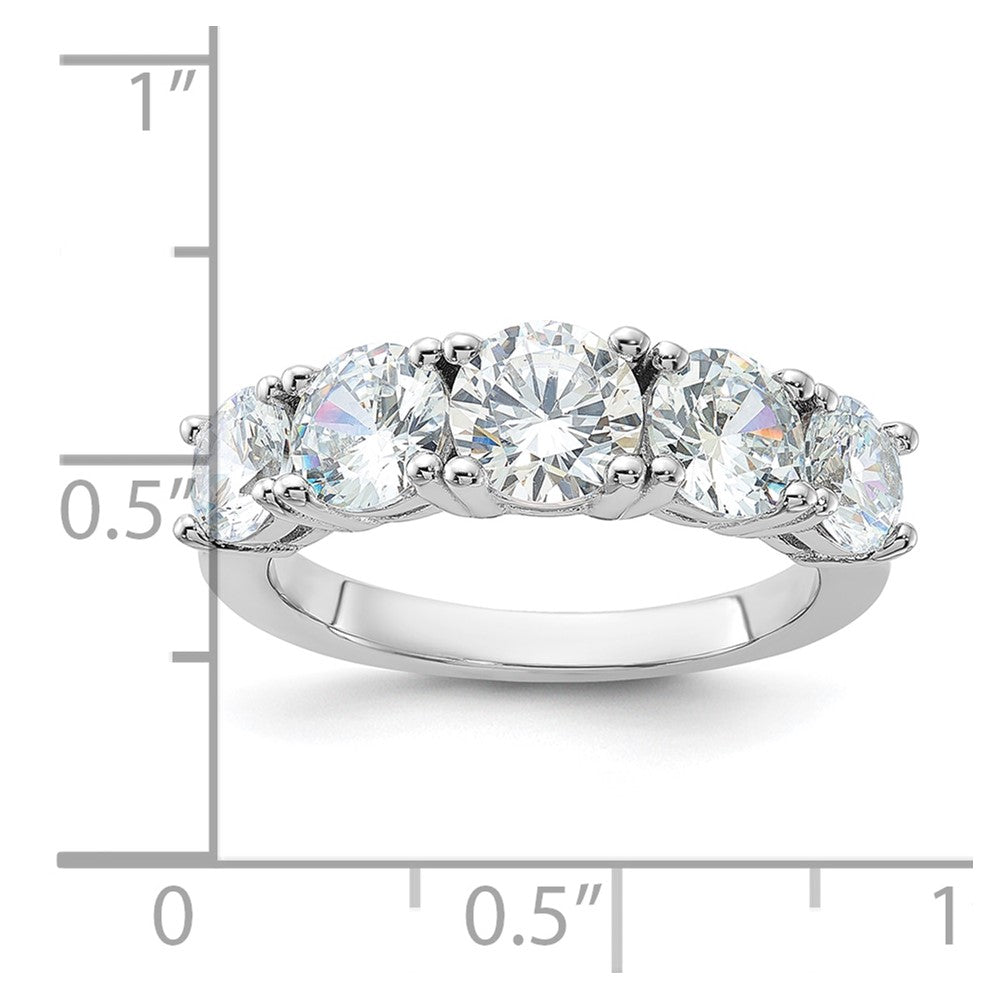 Sterling Silver Rhodium Plated Cz 5 Stone Ring