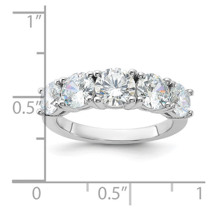 Sterling Silver Rhodium Plated Cz 5 Stone Ring