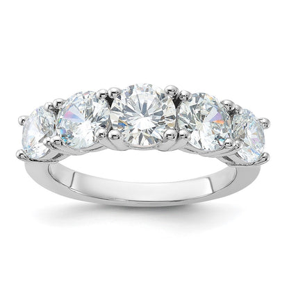 Sterling Silver Rhodium Plated Cz 5 Stone Ring