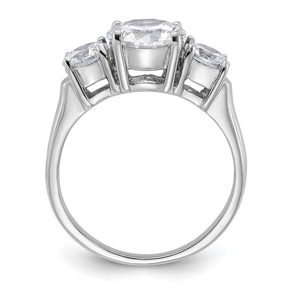 Sterling Silver Rhodium Plated Three Stone Cz Ring
