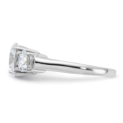 Sterling Silver Rhodium Plated Three Stone Cz Ring