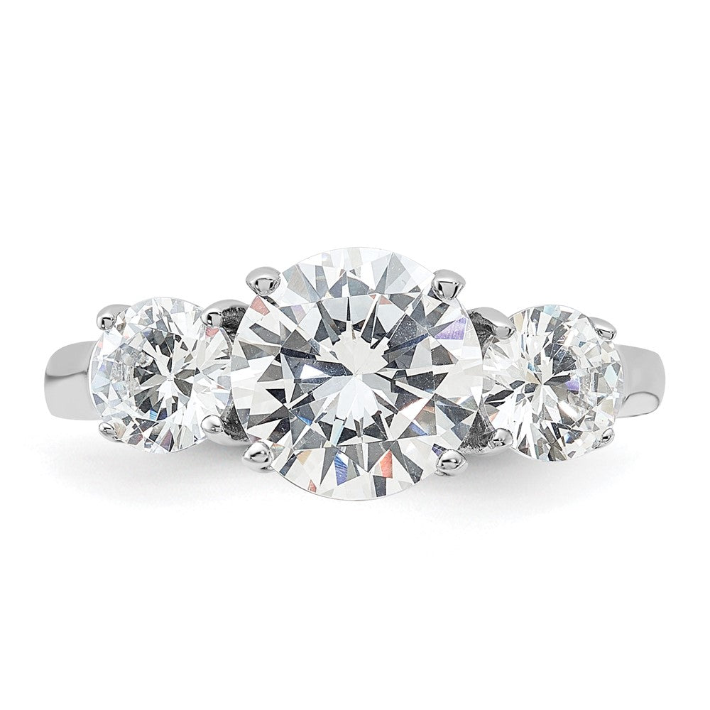 Sterling Silver Rhodium Plated Three Stone Cz Ring