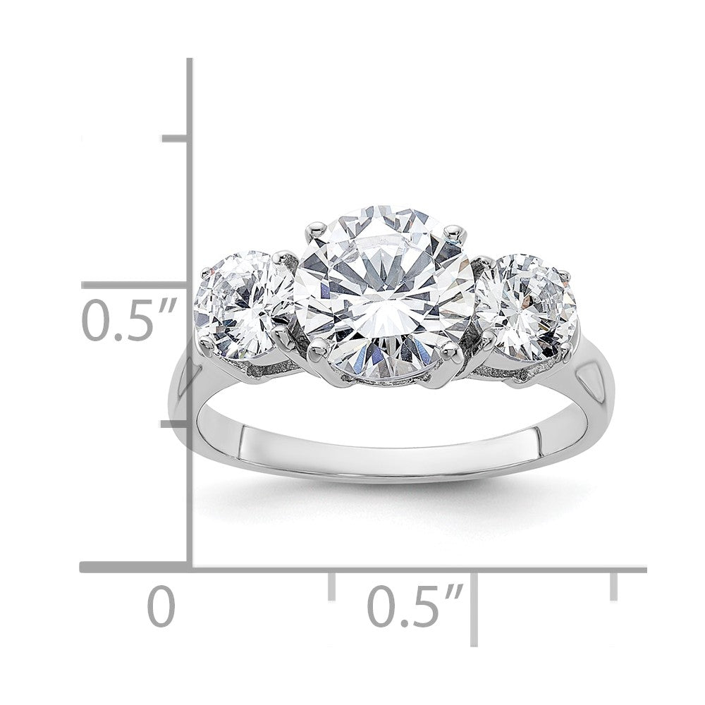 Sterling Silver Rhodium Plated Three Stone Cz Ring