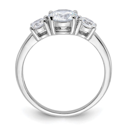 Sterling Silver Rhodium Plated 3 Stone Cz Ring