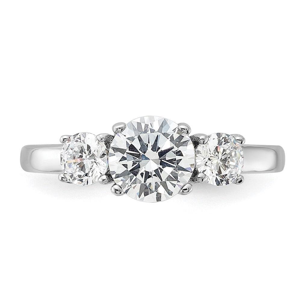 Sterling Silver Rhodium Plated 3 Stone Cz Ring