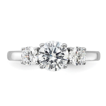 Sterling Silver Rhodium Plated 3 Stone Cz Ring