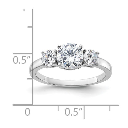 Sterling Silver Rhodium Plated 3 Stone Cz Ring