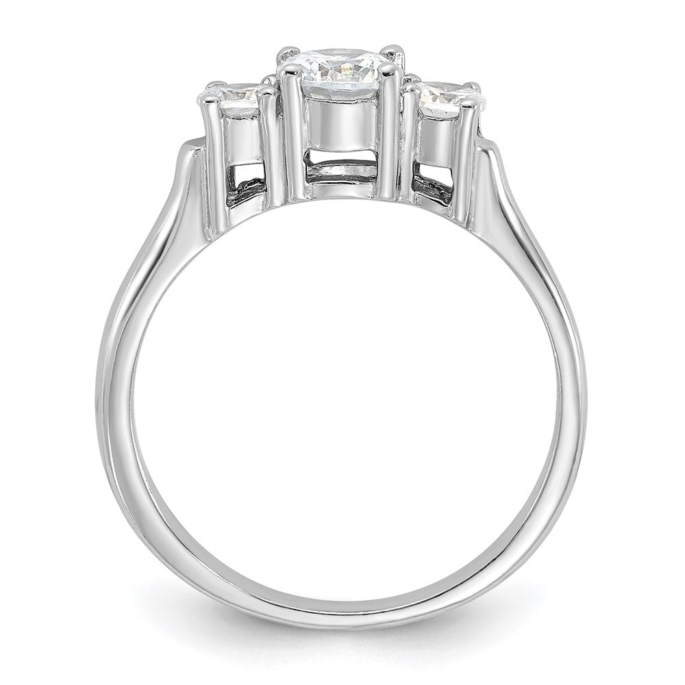 Sterling Silver Rhodium Plated Three Cz Ring