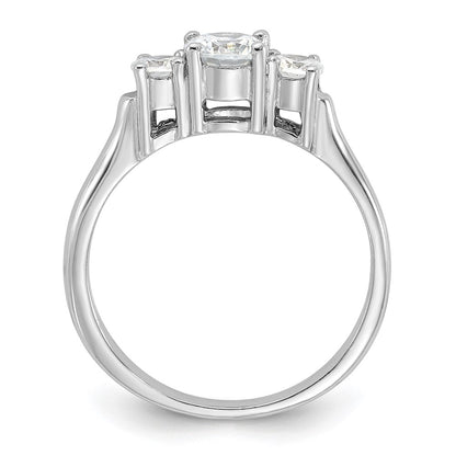 Sterling Silver Rhodium Plated Three Cz Ring