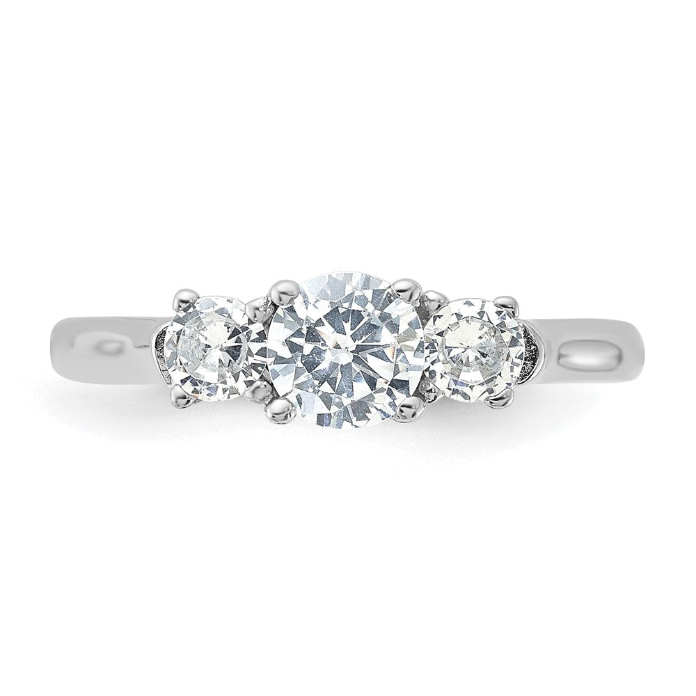 Sterling Silver Rhodium Plated Three Cz Ring