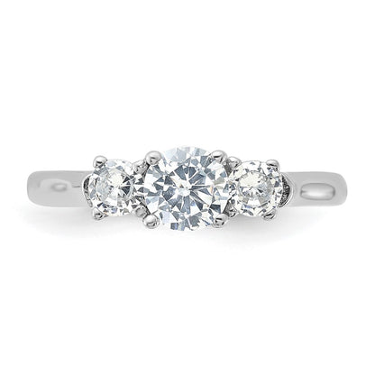 Sterling Silver Rhodium Plated Three Cz Ring