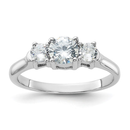 Sterling Silver Rhodium Plated Three Cz Ring