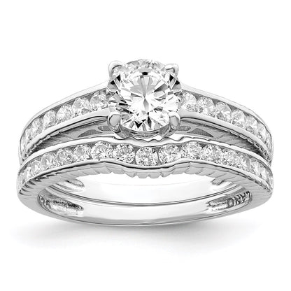 Sterling Silver Rhodium Plated 2 Piece Cz Size 6 Wedding Set Ring