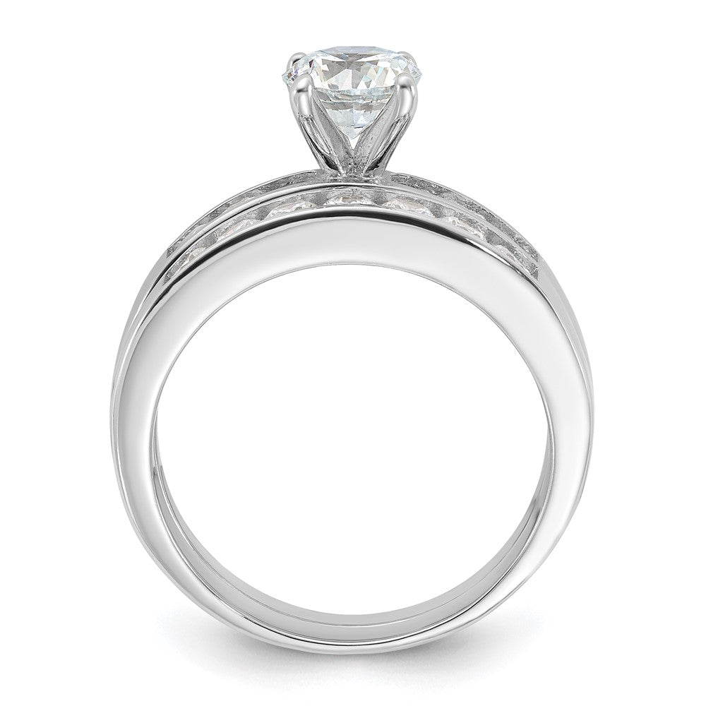 Sterling Silver Rhodium Plated Cz Engagement Ring And Wedding Band Two Piece Set