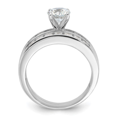 Sterling Silver Rhodium Plated Cz Engagement Ring And Wedding Band Two Piece Set