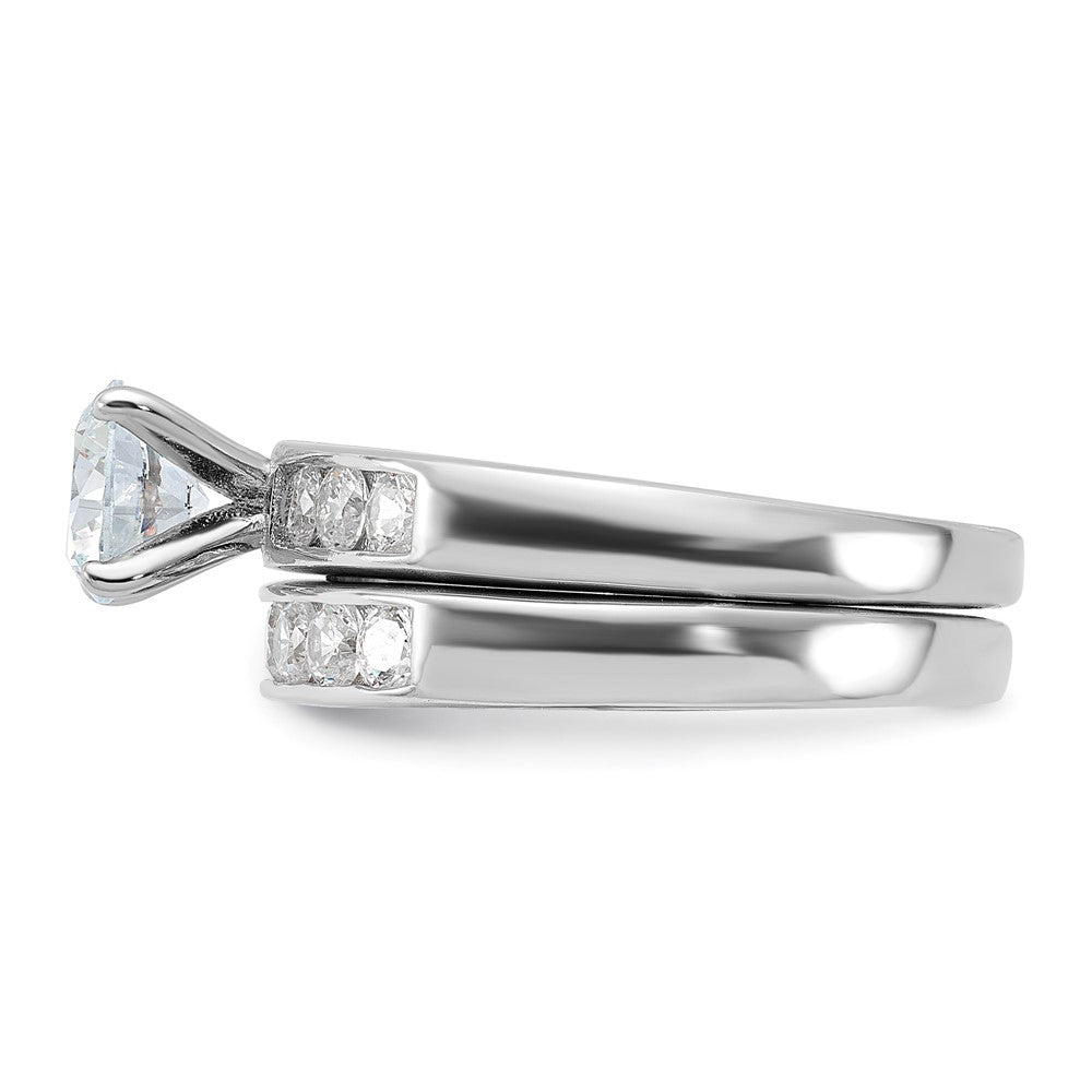 Sterling Silver Rhodium Plated Cz Engagement Ring And Wedding Band Two Piece Set