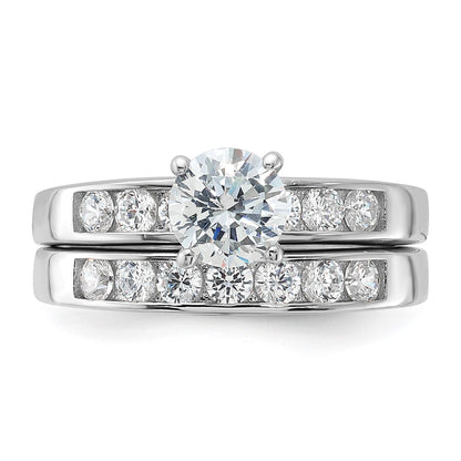 Sterling Silver Rhodium Plated Cz Engagement Ring And Wedding Band Two Piece Set