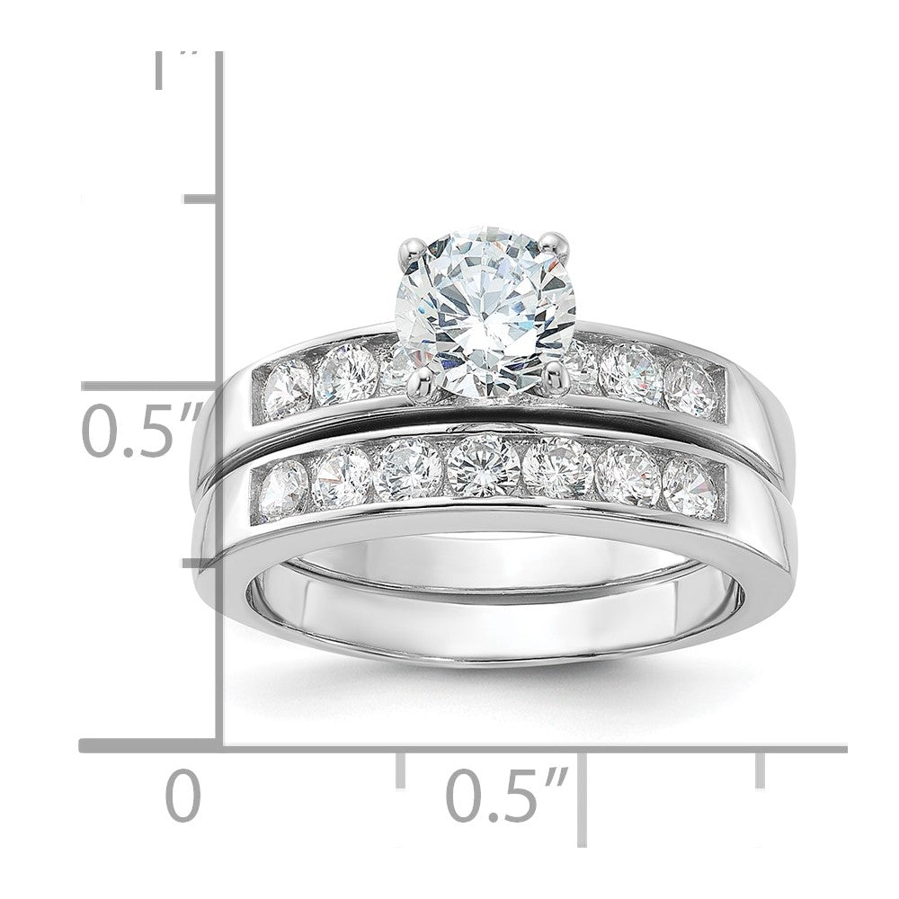Sterling Silver Rhodium Plated Cz Engagement Ring And Wedding Band Two Piece Set