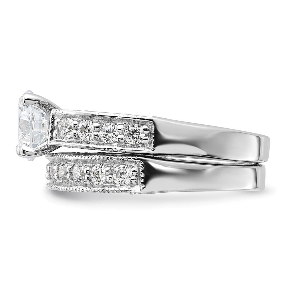 Sterling Silver Rhodium Plated 2 Piece Cz Wedding Set Ring