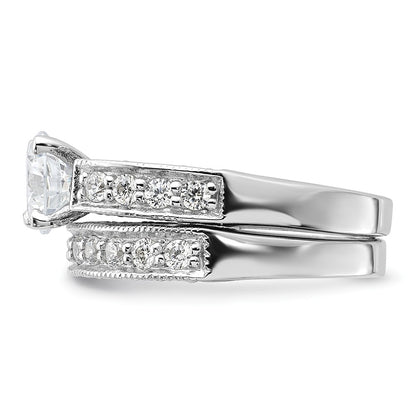 Sterling Silver Rhodium Plated 2 Piece Cz Wedding Set Ring