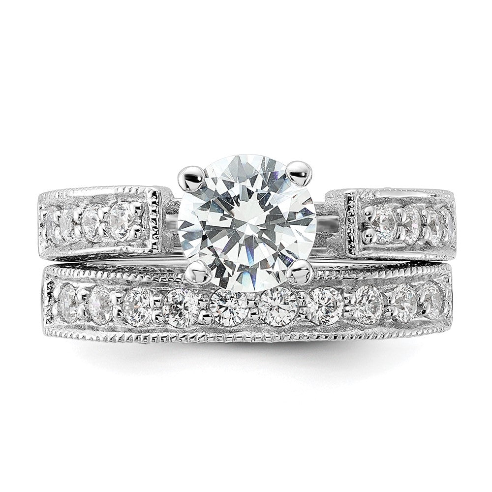 Sterling Silver Rhodium Plated 2 Piece Cz Wedding Set Ring