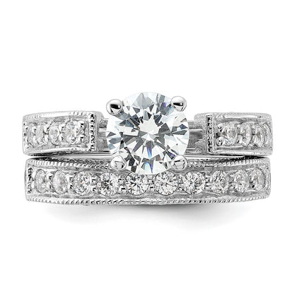 Sterling Silver Rhodium Plated 2 Piece Cz Wedding Set Ring