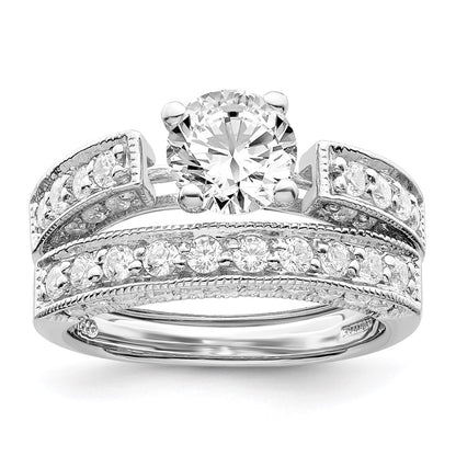 Sterling Silver Rhodium Plated 2 Piece Cz Wedding Set Ring