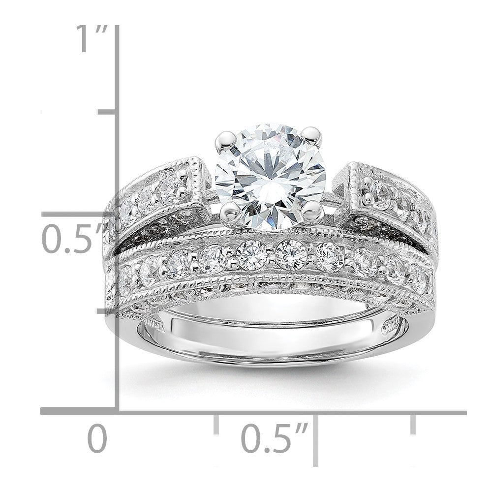 Sterling Silver Rhodium Plated 2 Piece Cz Wedding Set Ring