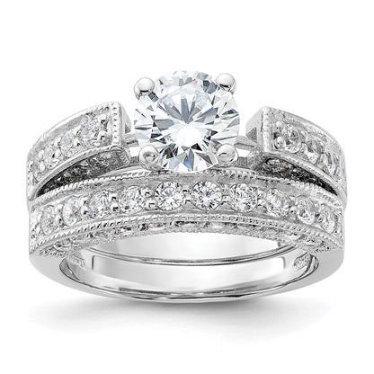 Sterling Silver Rhodium Plated 2 Piece Cz Wedding Set Ring