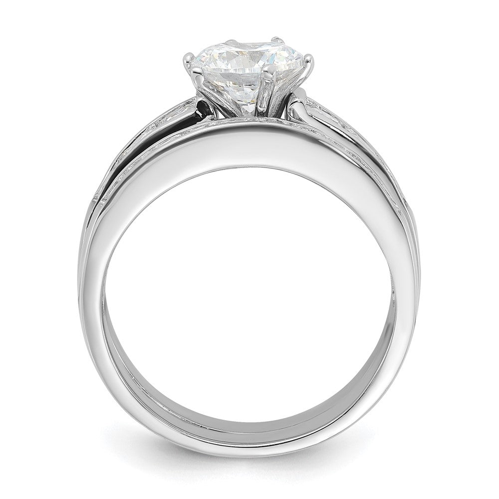 Sterling Silver Rhodium Plated Cz 2 Piece Wedding Ring Set