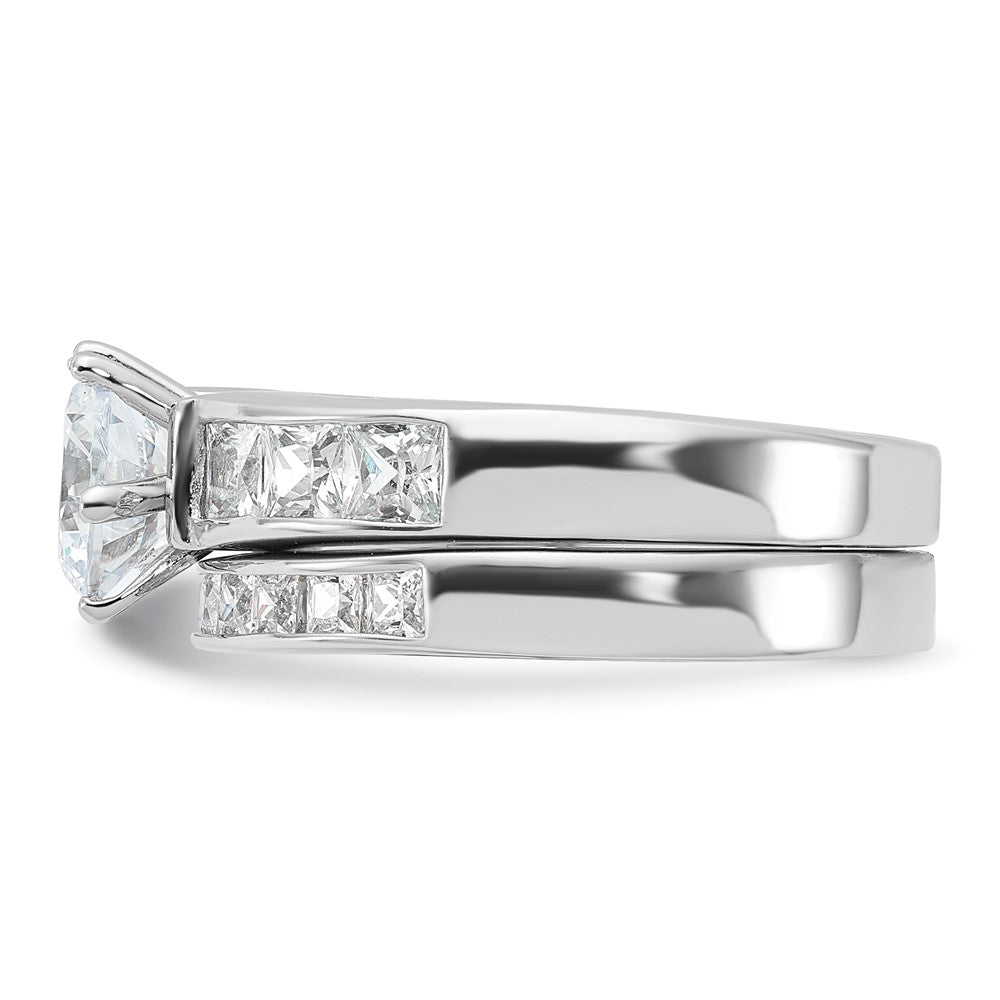 Sterling Silver Rhodium Plated Cz 2 Piece Wedding Ring Set