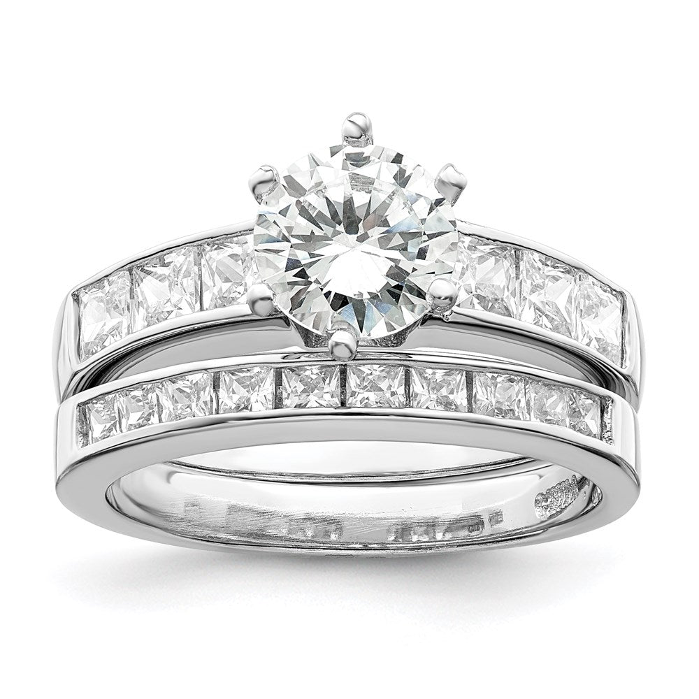 Sterling Silver Rhodium Plated Cz 2 Piece Wedding Ring Set