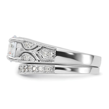Sterling Silver Rhodium Plated 2 Piece Cz Wedding Set Ring