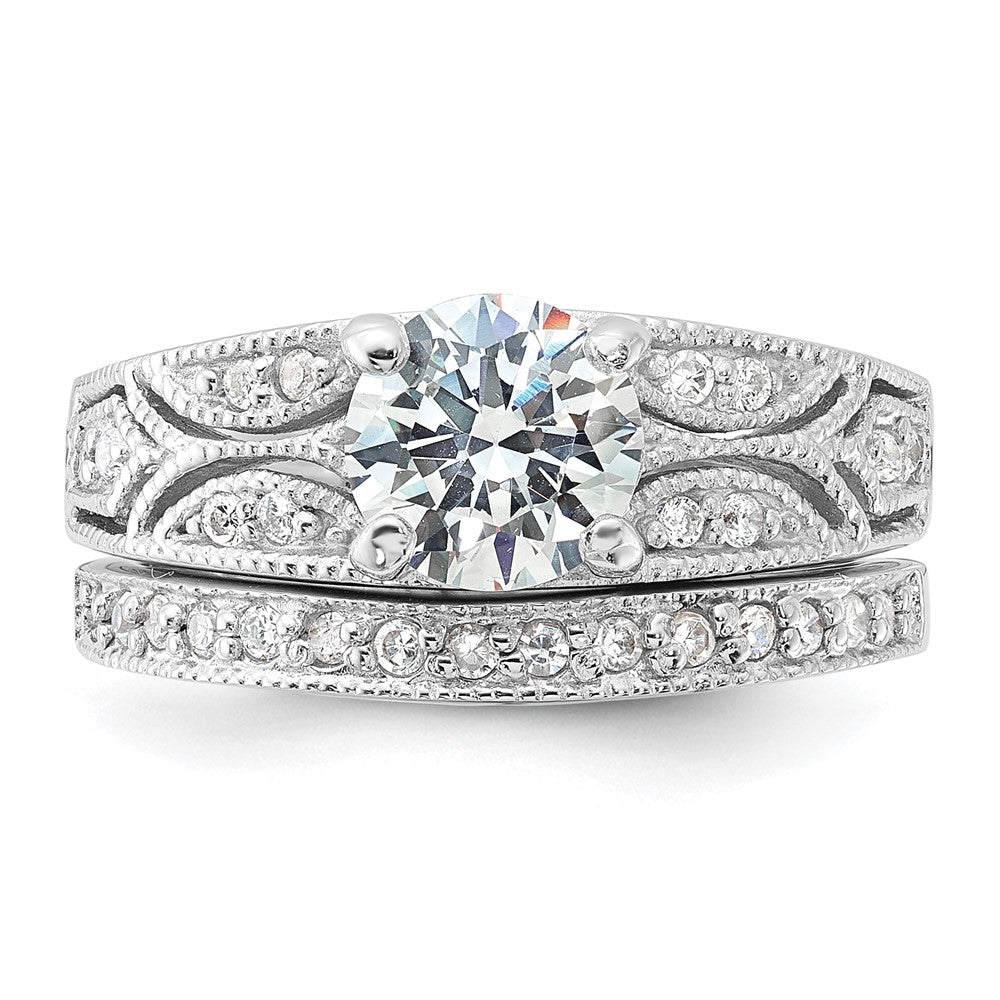 Sterling Silver Rhodium Plated 2 Piece Cz Wedding Set Ring