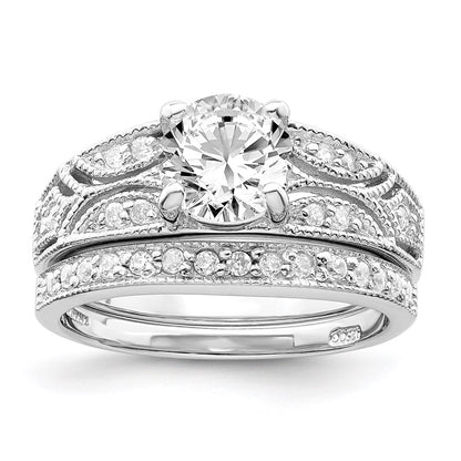 Sterling Silver Rhodium Plated 2 Piece Cz Wedding Set Ring