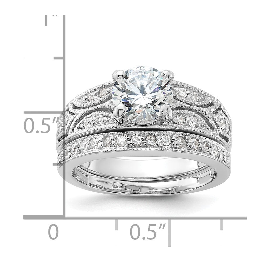 Sterling Silver Rhodium Plated 2 Piece Cz Wedding Set Ring