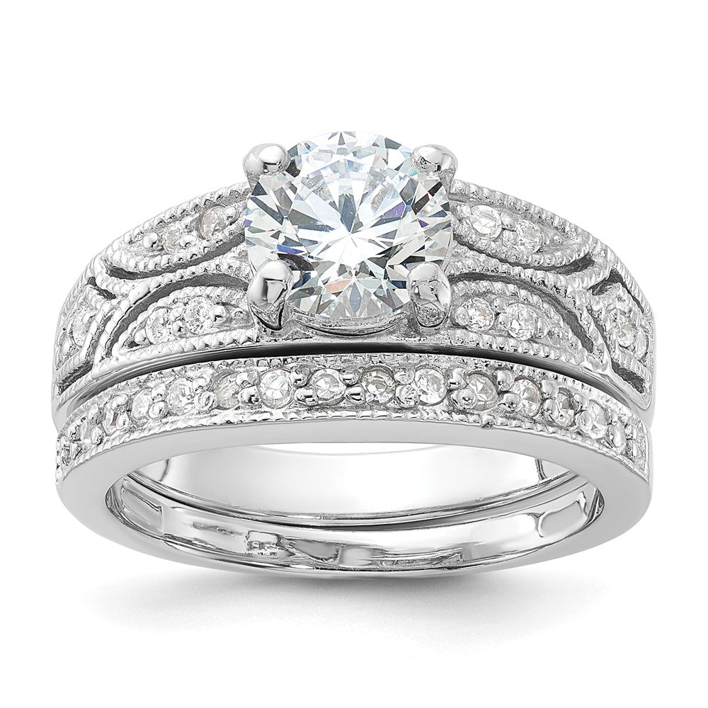 Sterling Silver Rhodium Plated 2 Piece Cz Wedding Set Ring