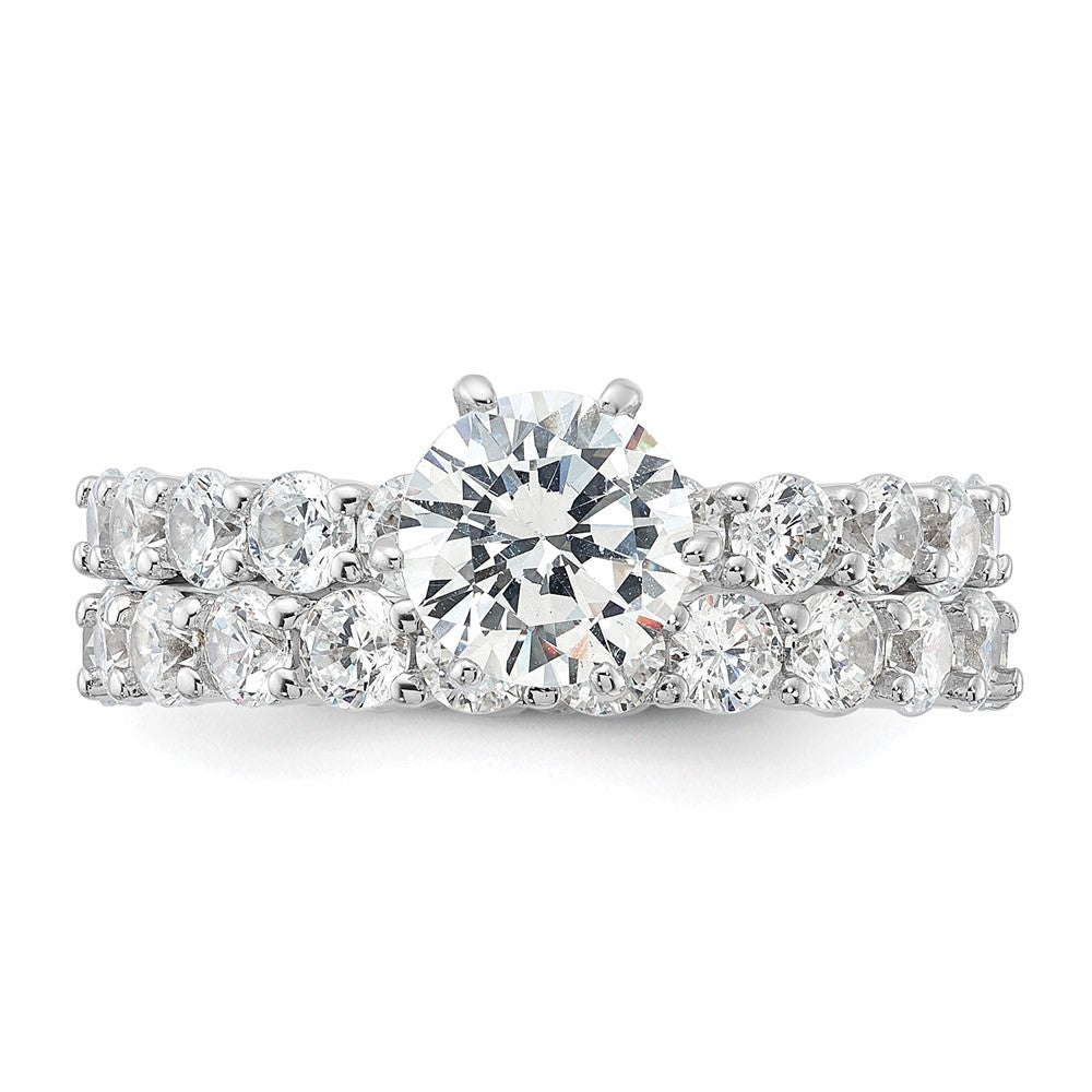 Sterling Silver Rhodium Plated Cz 2 Piece Wedding Set Ring