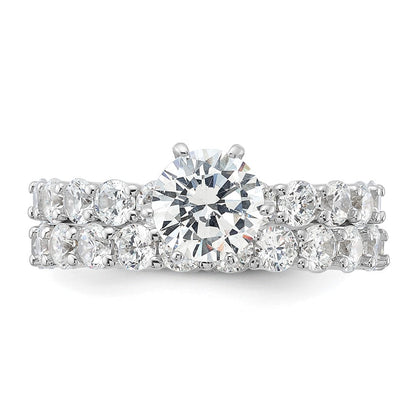 Sterling Silver Rhodium Plated Cz 2 Piece Wedding Set Ring