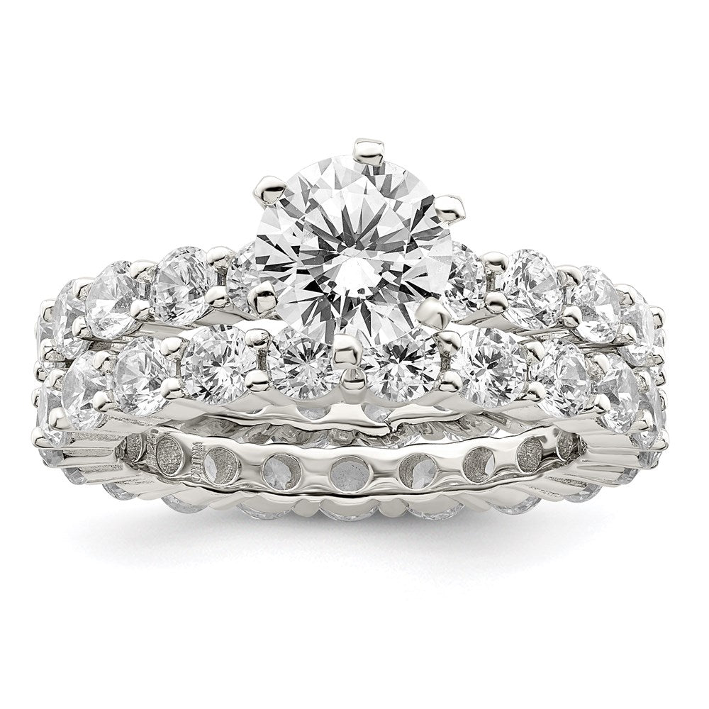 Sterling Silver Rhodium Plated Cz 2 Piece Wedding Set Ring