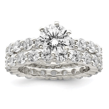 Sterling Silver Rhodium Plated Cz 2 Piece Wedding Set Ring