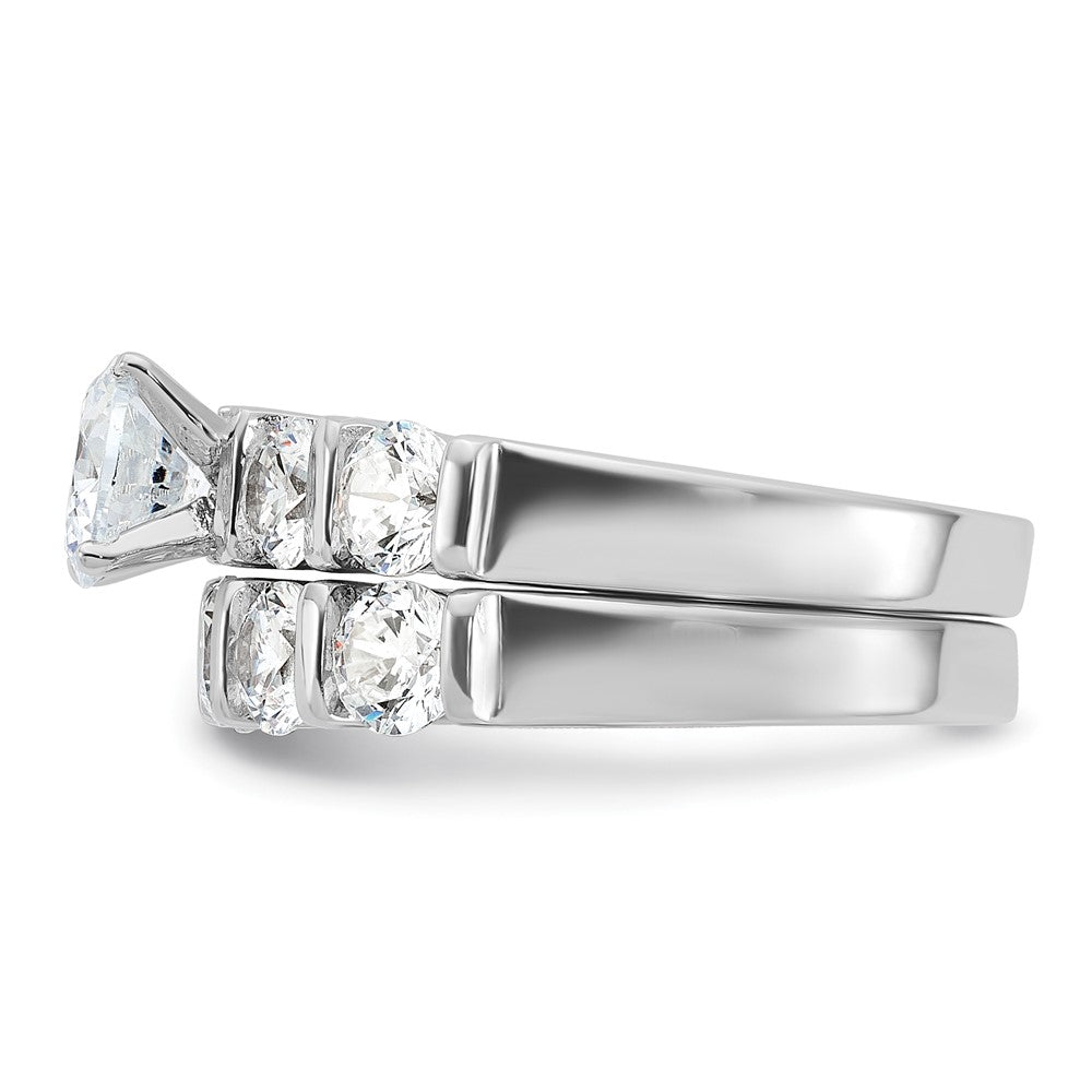 Sterling Silver Rhodium Plated Cz Engagement Ring And Wedding Band Two Piece Set